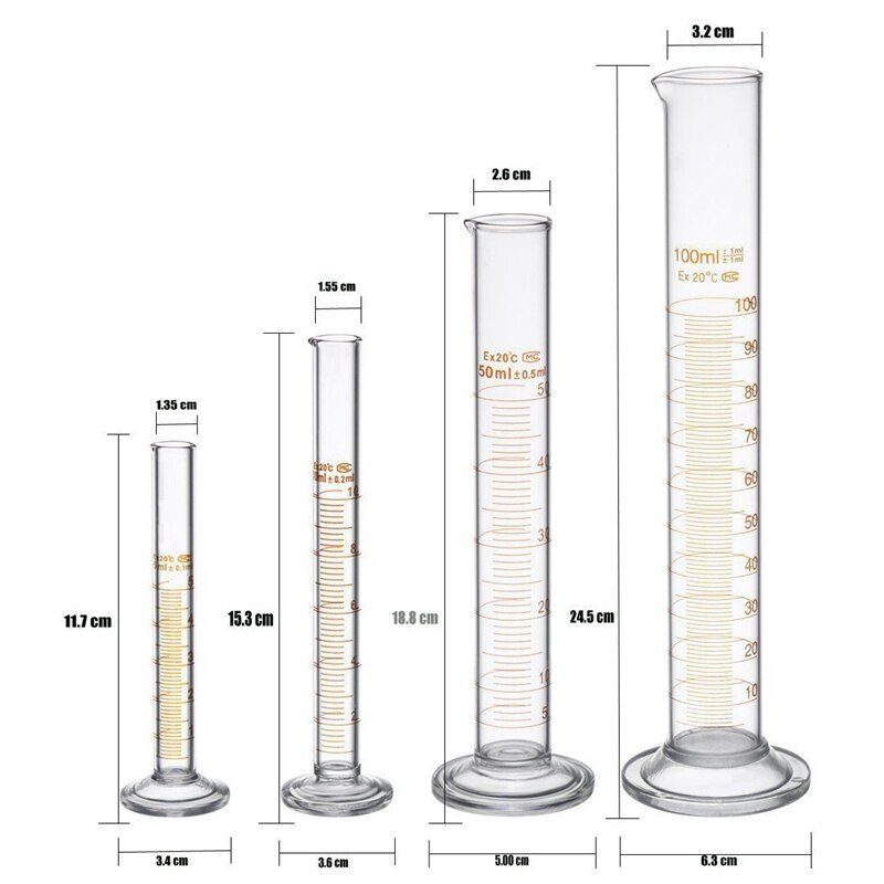 Thick Glass Graduated Measuring Cylinder Set 5ml 10ml 50ml 100ml Glass