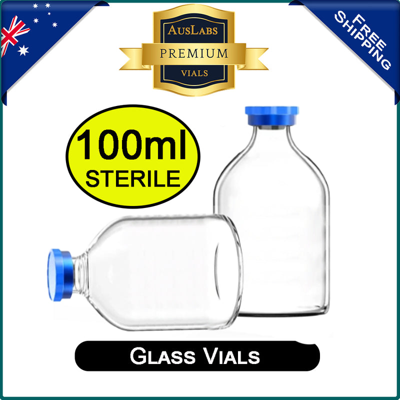 100ml Glass Vials | STERILE | CLEAR | with rubber stoppers and caps | American Made