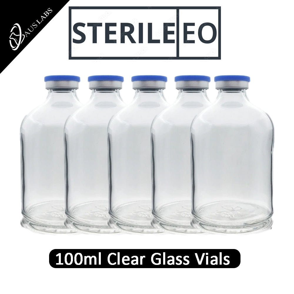 100ml Glass Vials | STERILE | CLEAR | with rubber stoppers and caps | American Made