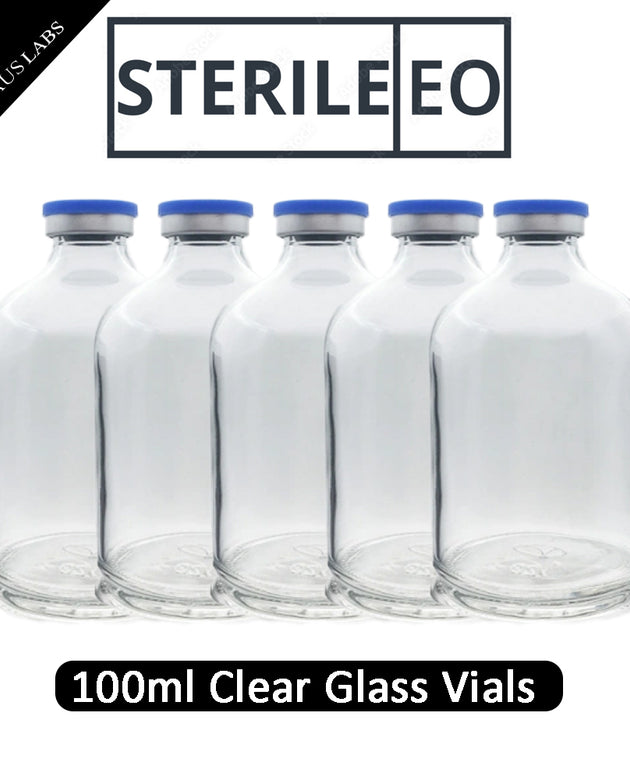 100ml Glass Vials | STERILE | CLEAR | with rubber stoppers and caps | American Made