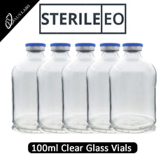 100ml Glass Vials | STERILE | CLEAR | with rubber stoppers and caps | American Made