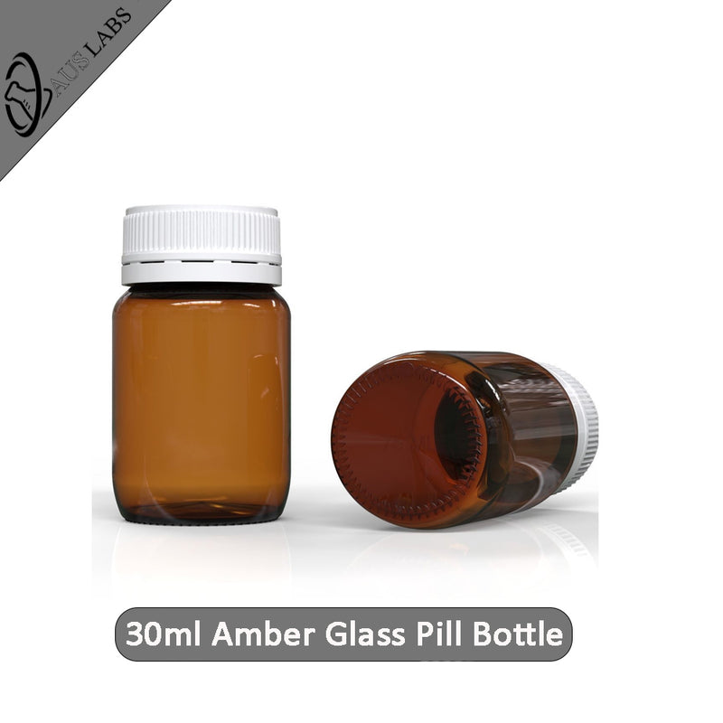 30mL Amber Glass Pill Bottle w/ Tamper Cap