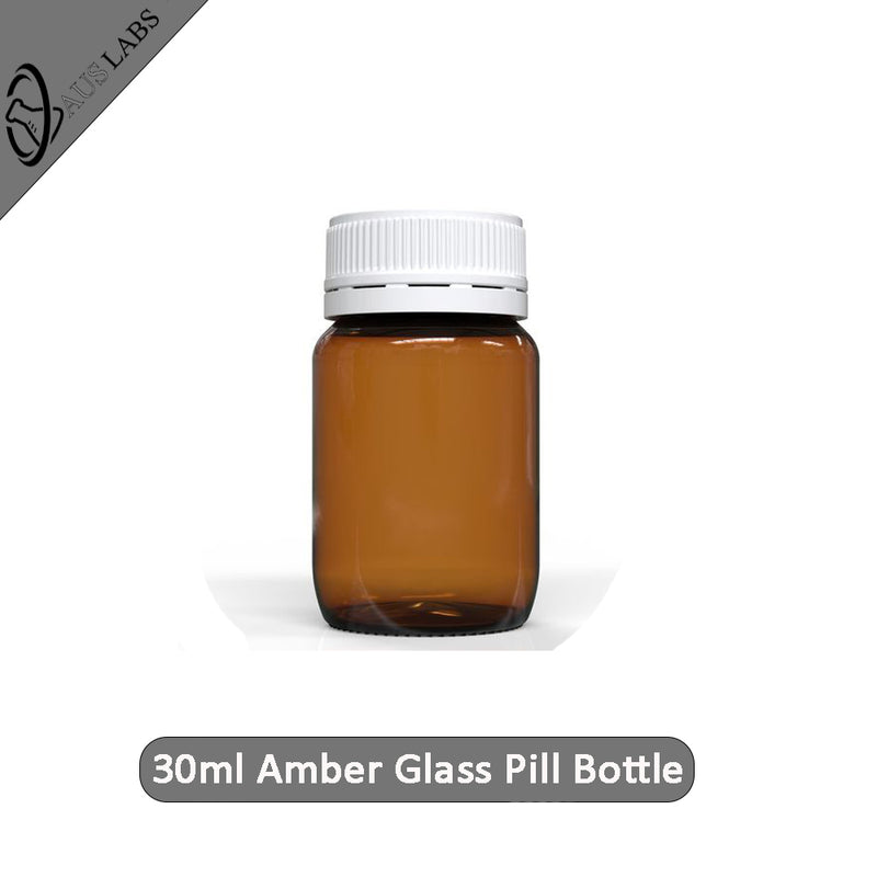 30mL Amber Glass Pill Bottle w/ Tamper Cap