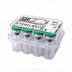 A 10-pack of sterile 3ml vials in a clear plastic tray with green caps, labeled for ACUS LABS, on a white background.