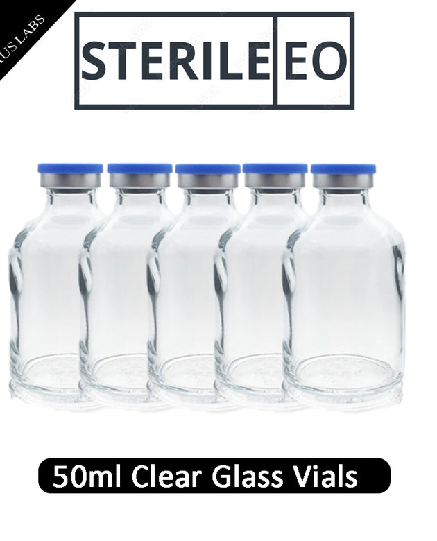 50ml Glass Vials | STERILE | CLEAR | with rubber stoppers and caps | American Made