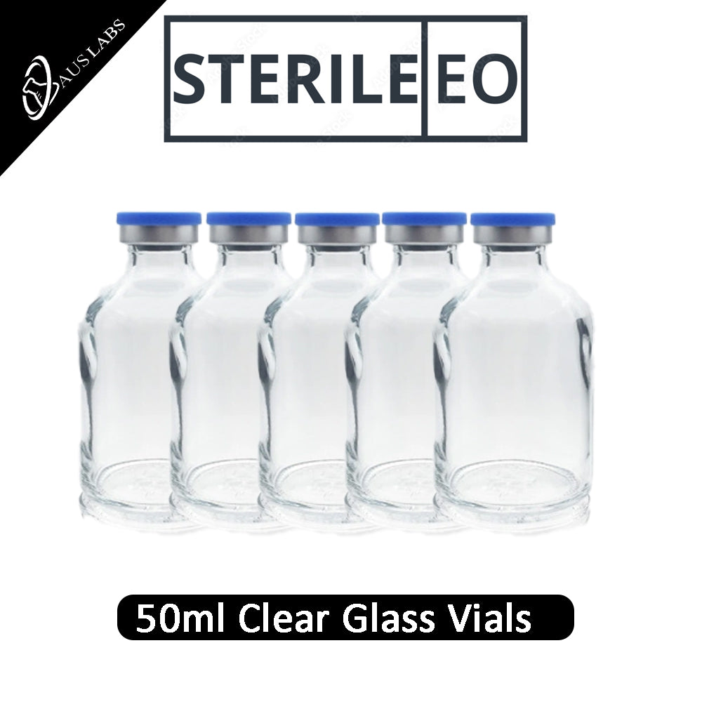 50ml Glass Vials | STERILE | CLEAR | with rubber stoppers and caps | American Made
