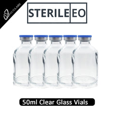 50ml Glass Vials | STERILE | CLEAR | with rubber stoppers and caps | American Made