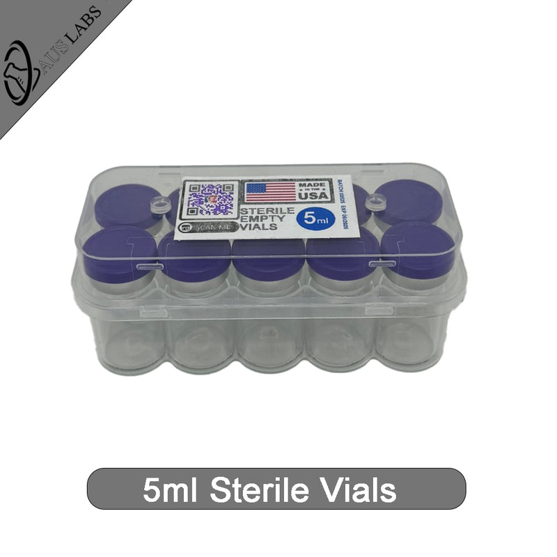 Sterile Glass Vials 5ml Pk10 | CLEAR | with rubber stoppers and caps | American Made