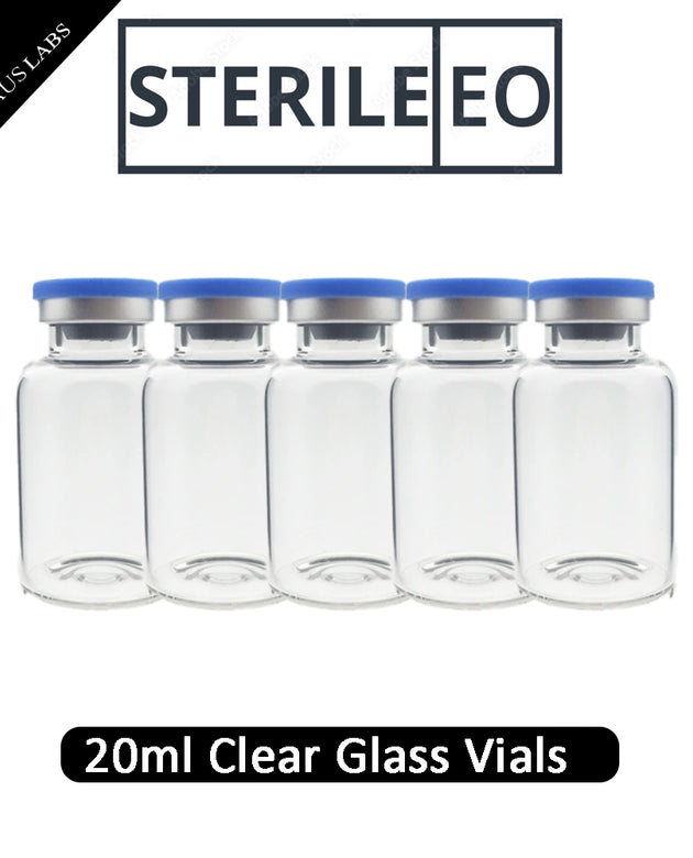 20ml Glass Vials | STERILE | CLEAR | with rubber stoppers and caps | American Made