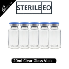 20ml Glass Vials | STERILE | CLEAR | with rubber stoppers and caps | American Made