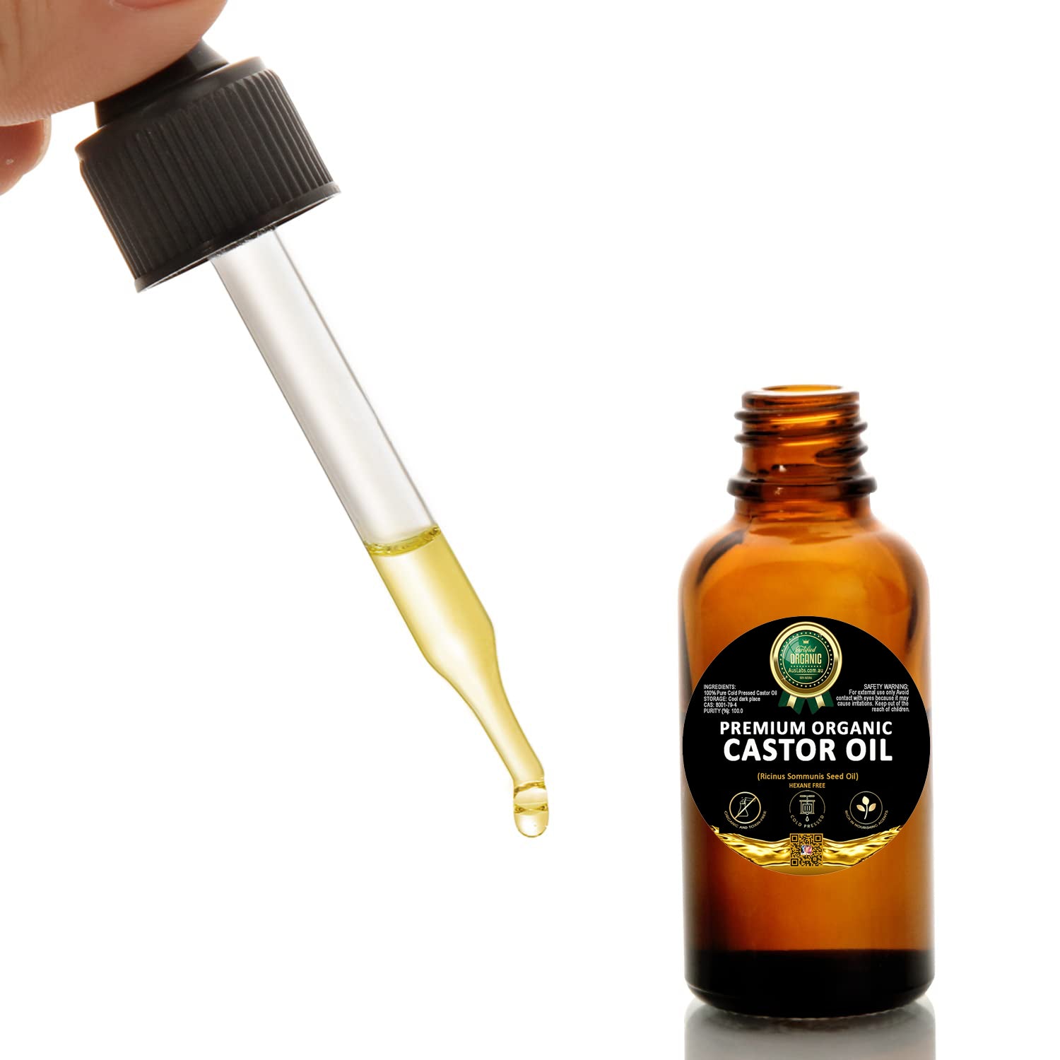 The Best Organic Castor Oil | 100% PURE and Certified | Amber Glass Bottled | Cold Pressed | Hexane Free