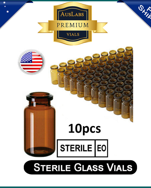 10ml Glass Vials | STERILE | AMBER | without rubber stoppers and caps | American Made