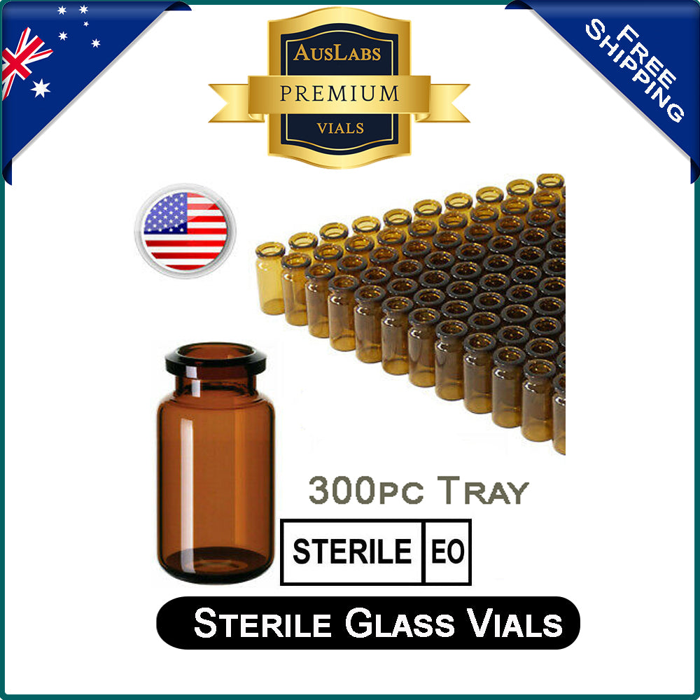 10ml Glass Vials | STERILE | AMBER | without rubber stoppers and caps | American Made