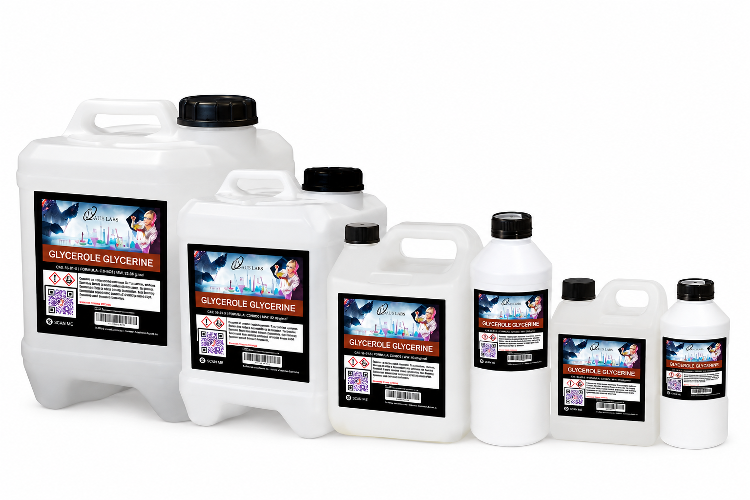 AusLabs vegetable glycerin glycerol product range in multiple container sizes